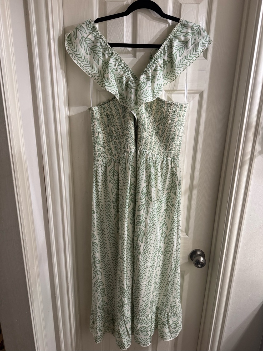 Green Leaf Print Off-Shoulder Maxi Dress